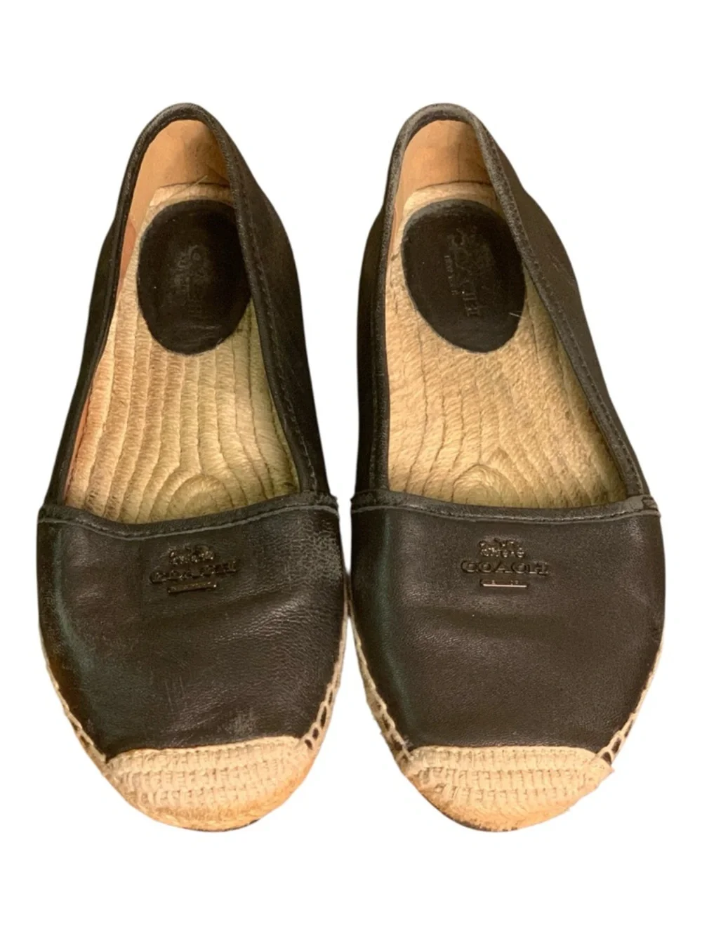 Coach Black Rhodelle Lambskin Leather Espadrille Boho Slip On Ballet Flats Sz 6
